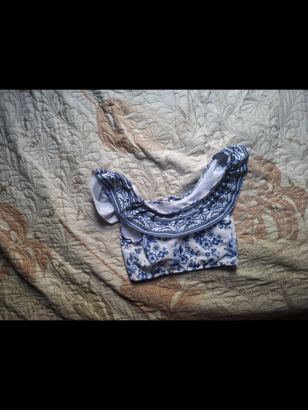 Off-Shoulder Blue and White Floral Girl’s Top